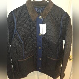 Lands' End Women's XL/18  Black and Navy Quilted Jacket With Buttons. NWT